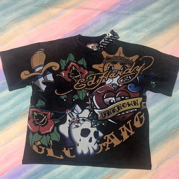 Ed Hardy × Glo Gang rare ED HARDY CHIEF KEEF GLO GANG UNKNOWN men’s t shirt M - Picture 2 of 9